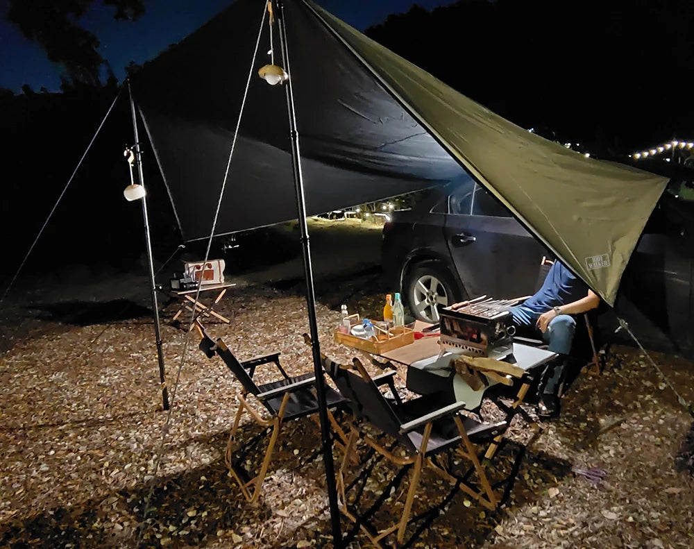 Bat Shape Car Side Awning Black Coating Tarp 2x3 Outdoor Waterproof Camping Black Coated Car Rear Shelter Tent for SUV Van