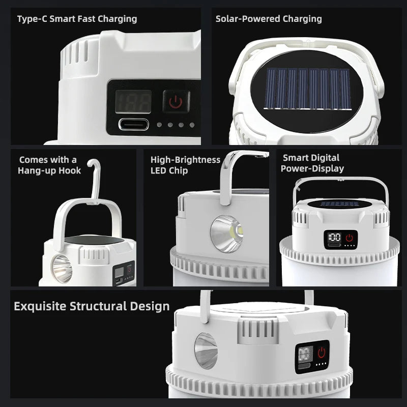 Solar LED Camping Lamp – Type-C Charging, with Hook