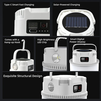 Solar LED Camping Lamp – Type-C Charging, with Hook