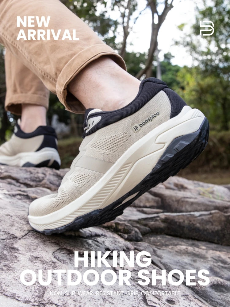 Baasploa Men Hiking Shoes Summer Breathable Comfort Soft Outdoor Sneakers New Solid Walking Shoes Anti Slip Wear-resistant
