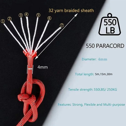 Reflective Paracord 550 Military 7 Strand Rope Tactical Parachute Cord Camping Tent Rope Warning Line Lanyard DIY Bracelet