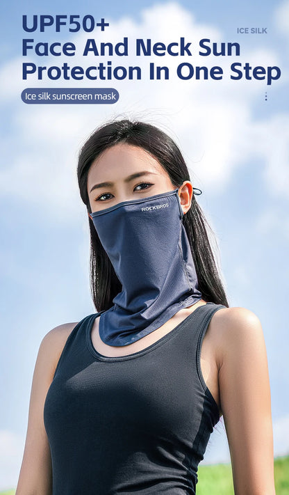 ROCKBROS Summer Ice Silk Cycling Face Mask Breathable Anti-UV  Bike Face Neck Cover Bandana MTB Road Sports Hanging Ear Scarf