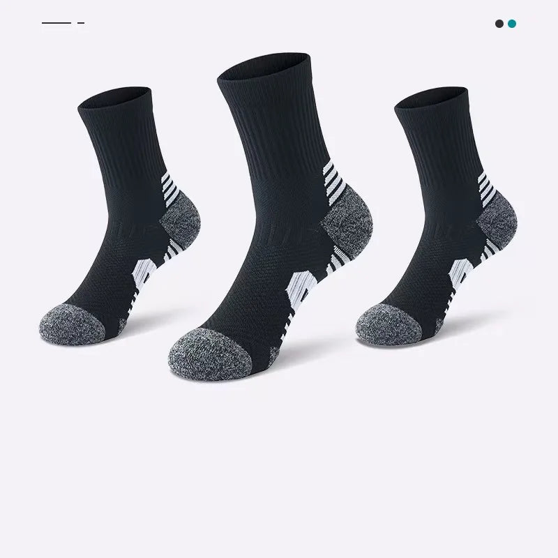 3 Pairs Men's Athetic Socks Sports Breathable Outdoor Running Compression Socks Traning Long Black White  BLUE Stretch Socks
