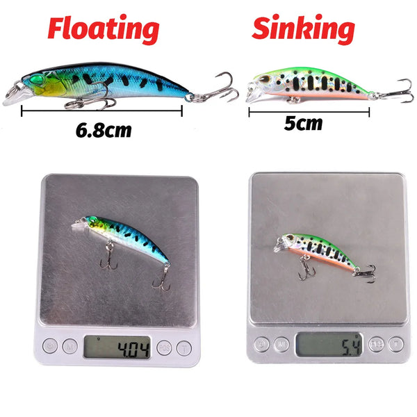 5pcs Fishing Lure Kit Sinking Minnow Trout Artificial Bait Crank Bait Bass Hook Wobbler Fishing Tackle Box Floating Jerkbait