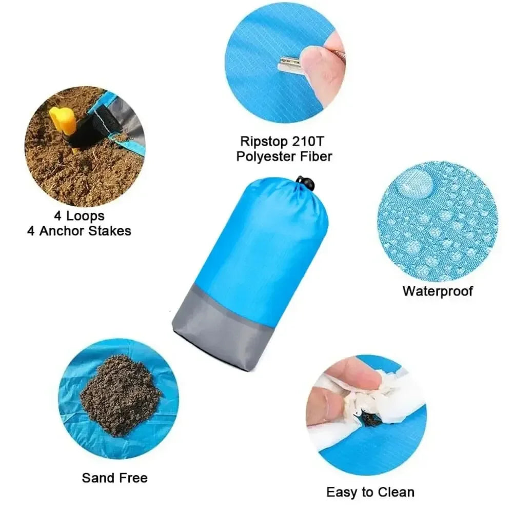 Sandproof Beach Blanket 200x140cm Waterproof Lightweight Beach Mat Portable Picnic Blanket for Travel Hiking Outdoor Sports