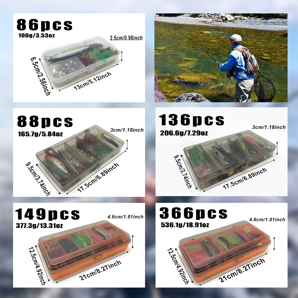 86/88/136/149/366pcs Fishing Lure Kit For Trout/Pike/Bass Multi-Lure Fishing Set Layered Tackle Pro Gear Tackle Box