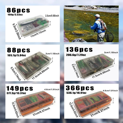 86/88/136/149/366pcs Fishing Lure Kit For Trout/Pike/Bass Multi-Lure Fishing Set Layered Tackle Pro Gear Tackle Box