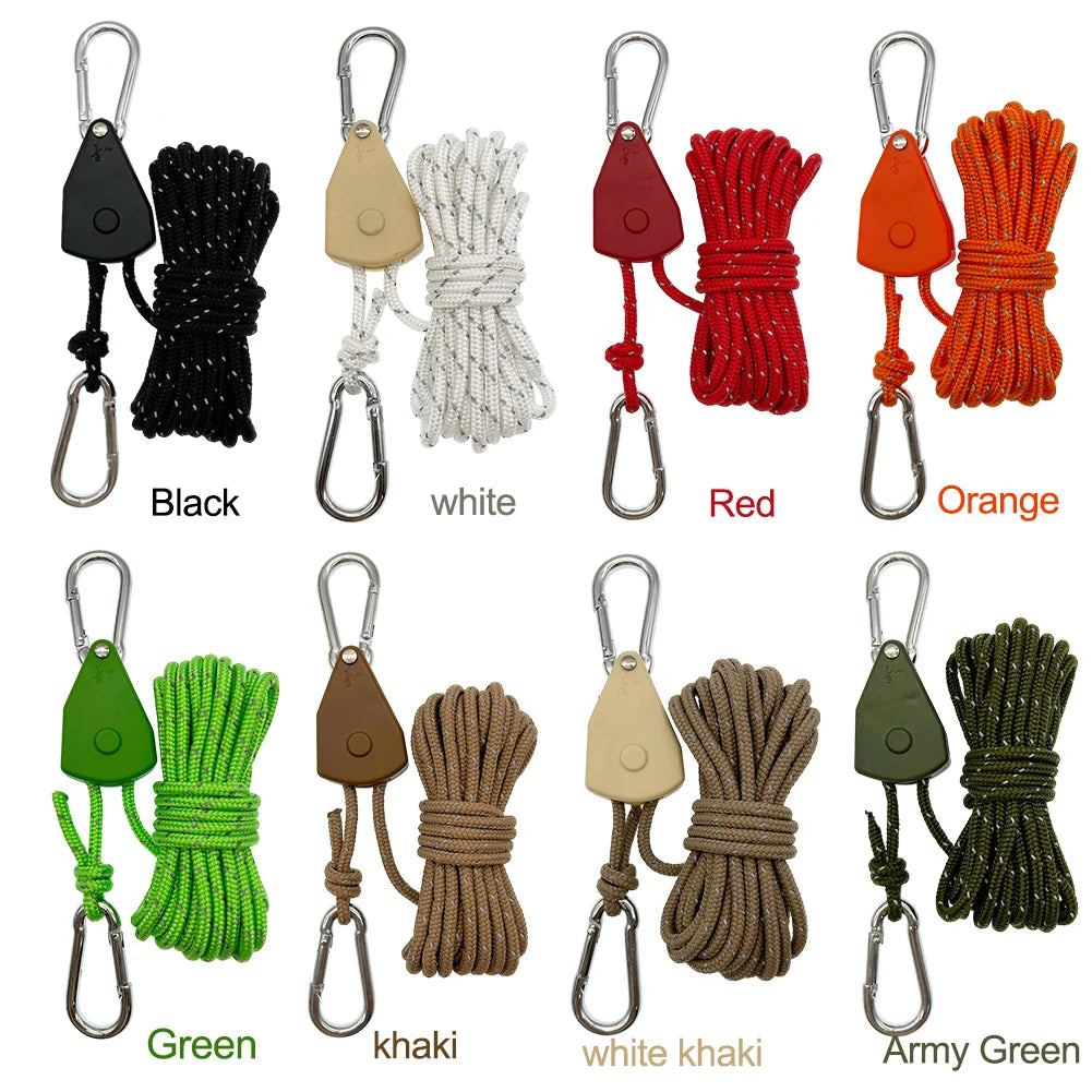 5M Tent Fastener Rope Adjustable Fixed Buckle Pulley Rope Windproof 4mm Outdoor Guy Lines Reflective Camping Accessories