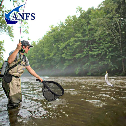 ANFS Foldable Rubber Mesh Trout Net with Bag