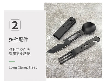 Portable Multifunctional Stainless Steel Camping Tool Set,Outdoor Tableware Kit With Spoon Fork AndWhistleForHiking PicnicTravel