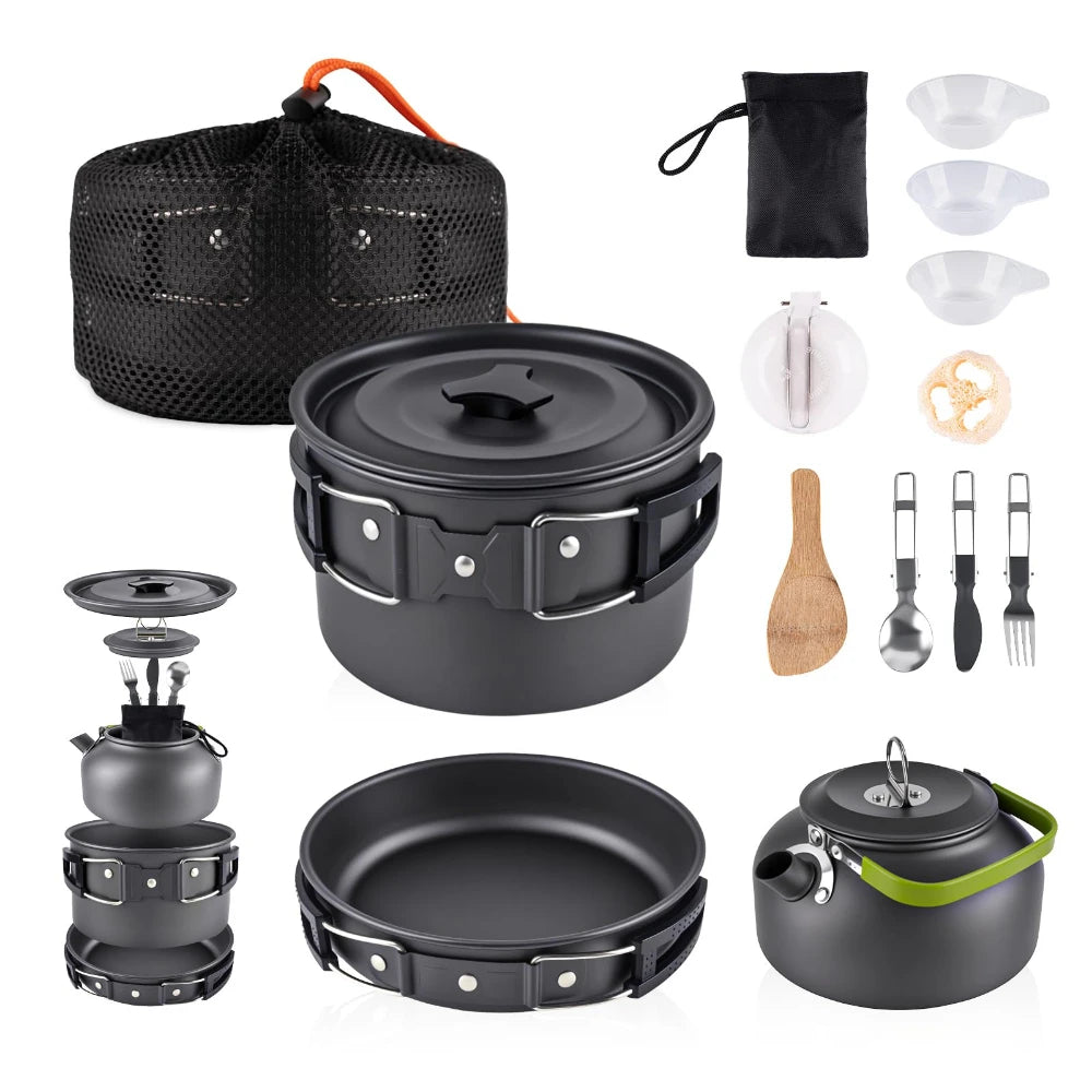 Camping Cooking Set Portable Lightweight Aluminum Camping Pot Set Hiking Picnicking Outdoor Travel Cooking Utensils Set