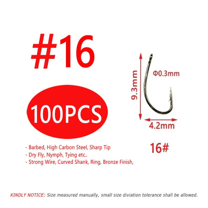 Fine Wire Curved Nymph Hooks #12-22 (100 Pack)