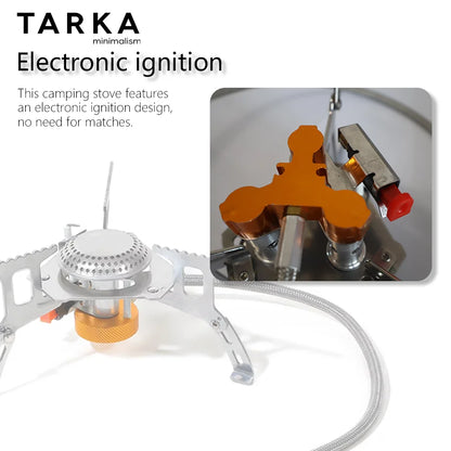 TARKA Backpacking Gas Burner Camping Stove with Adapter, Small Size Strong FireFire Heater with Storage Box, Camping Supplies