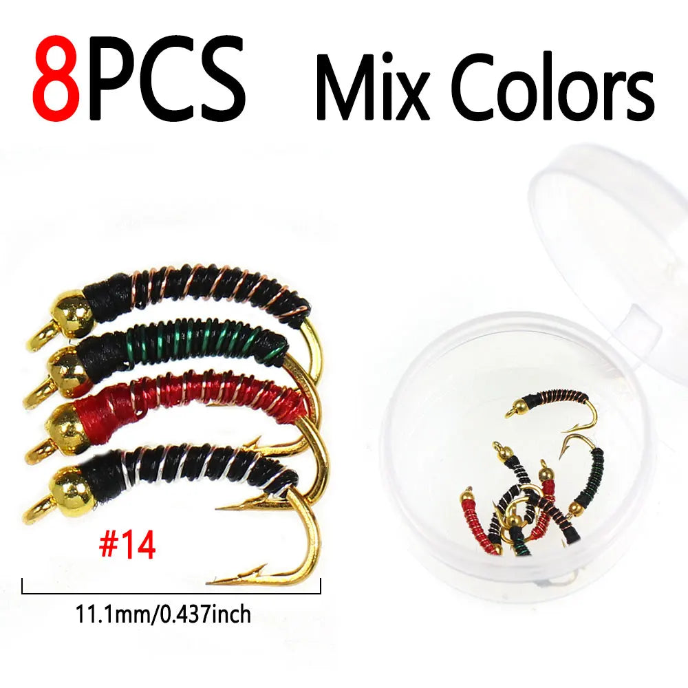 Bimoo Beadhead Chironomid Midge Flies (8 Pack)