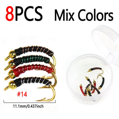 Bimoo Beadhead Chironomid Midge Flies (8 Pack)