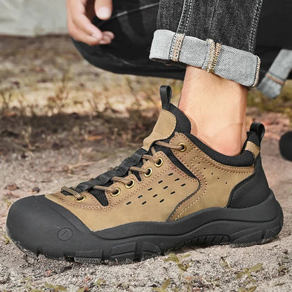 Men’s Leather Hiking Shoes – Outdoor Anti-Slip Climbing Sneakers with Thick Sole for Trekking & Casual Wear