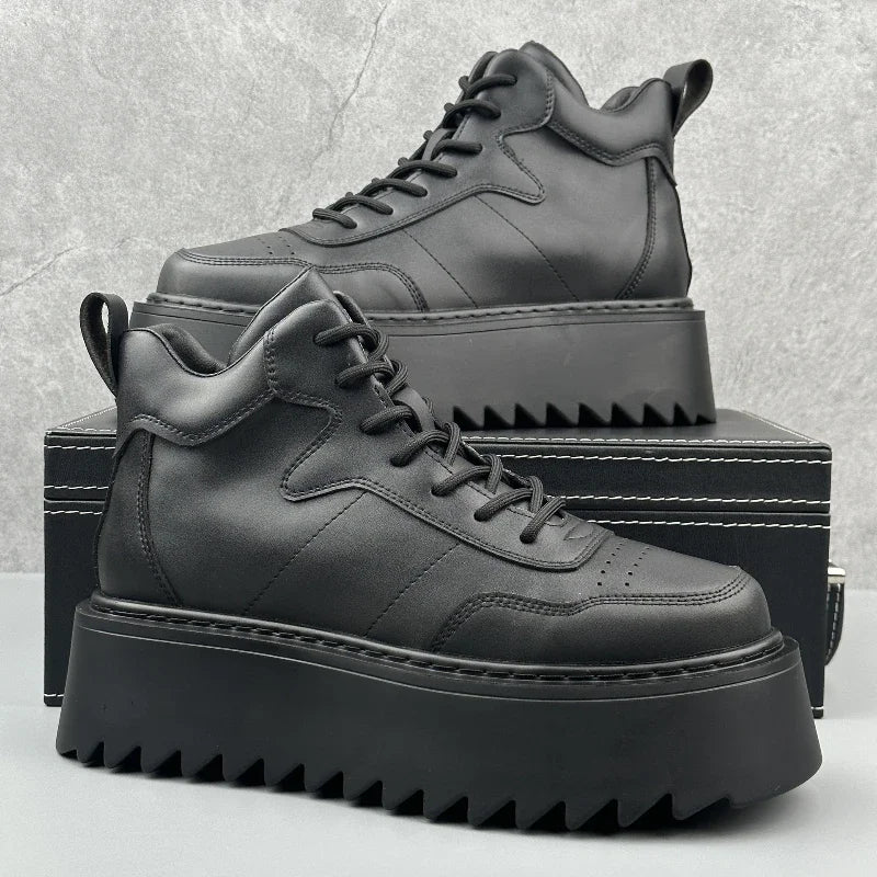 2025 Men’s High Top Sneakers – Leather Platform Casual Shoes | Outdoor Breathable Running & Fashion Trainers