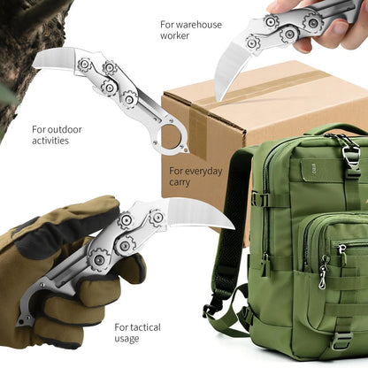 Mechanical Folding knife Multifunction Portable Pocket Knife All-steel Claw Folding Knife with Finger Ring,  EDC Utility Knife for Outdoor Camping, Survival