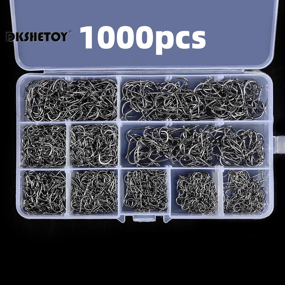 Barbed Fishing Hook Kit with Box (100-1000 Pack)