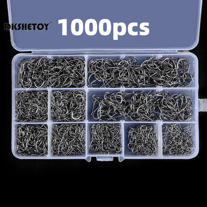 Barbed Fishing Hook Kit with Box (100-1000 Pack)