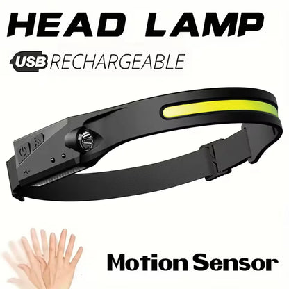 COB LED Powerful Headlamp USB Rechargeable Head Torch USB Rechargeable Waterproof Outdoor Camping Fishing Hunting Search Lantern