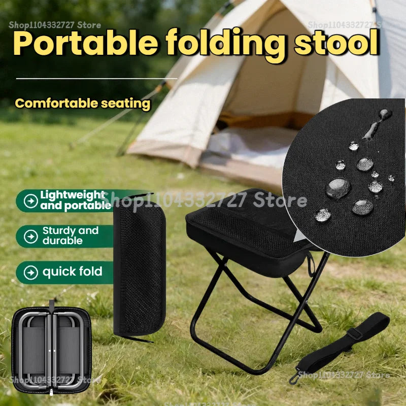 Portable Folding Stool for Adults, Black Lightweight Camping Seat, Compact Design for Fishing, Hiking, Gardening, Beach Activiti
