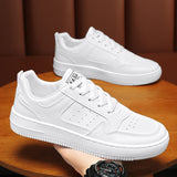 Men’s Thick-Soled Leather Sneakers – Trendy Street Casual Shoes with Fashion Board Style (Black & White)