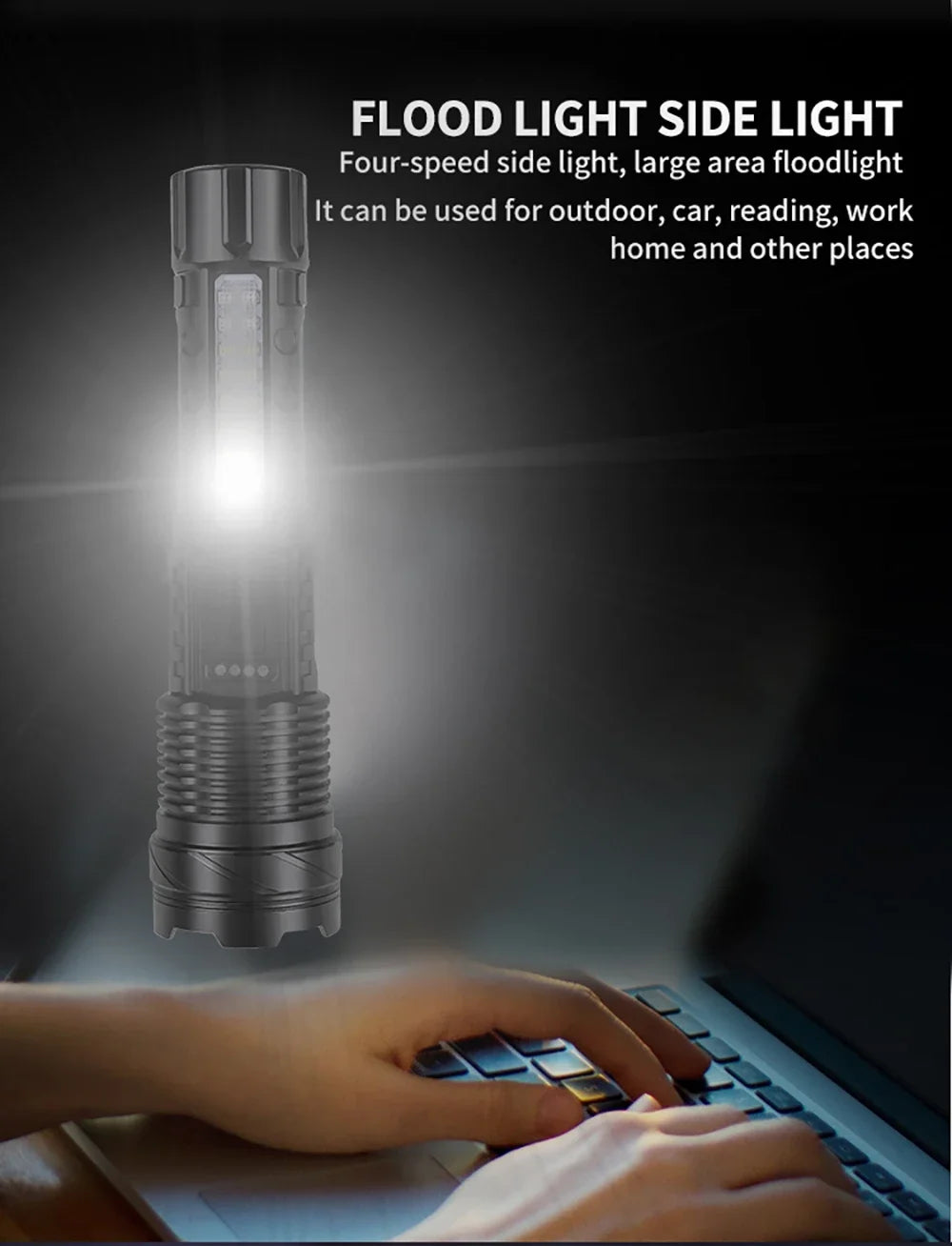 LED Flashlight Rechargeable Torch High Power Strong Light Flashlight Long Range Tactical Zoom Lamp Outdoor Camping Lantern
