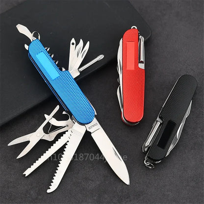 11 IN 1 Multi-purpose Knife Multitools Stainless Steel Folding Knife Wood Handle Outdoor Keychain Pocket Knife Tools