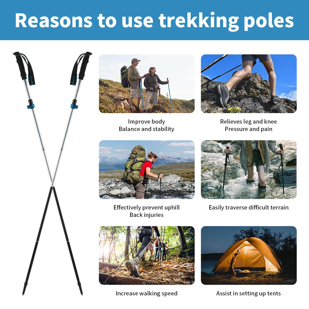 Naturehike 2026 New Trekking Poles Ultralight Folding 1Pcs Walking Cane High Load Aluminum Hiking Walking Telescopic Stick