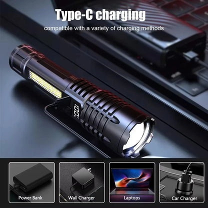 100000LM Super Bright Flashlight Rechargeable LED Torch Long Range Tactical Lamp for Outdoor Waterproof Camping Fishing Lantern