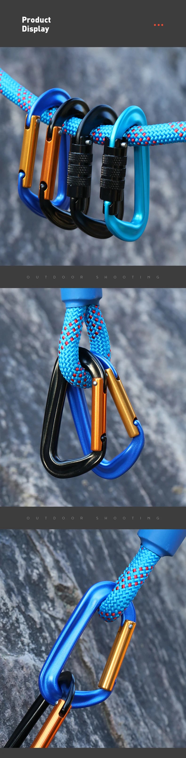 CLIWIZ 12KN Professional D-Shaped Aluminum Carabiner Key Hooks Lip Camping Keyring Snap Hook Outdoor Hiking Tool