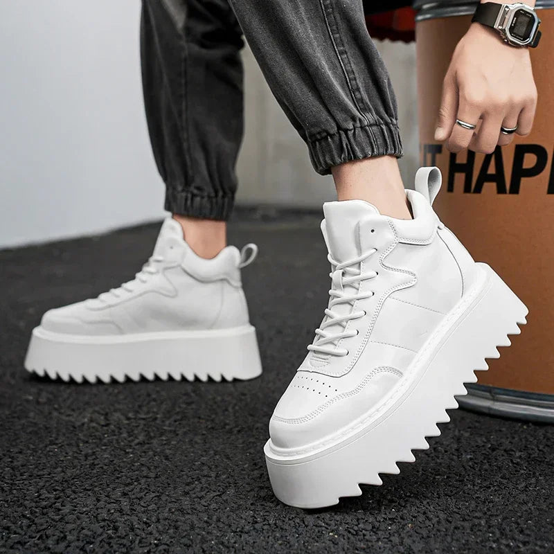 2025 Men’s High Top Sneakers – Leather Platform Casual Shoes | Outdoor Breathable Running & Fashion Trainers