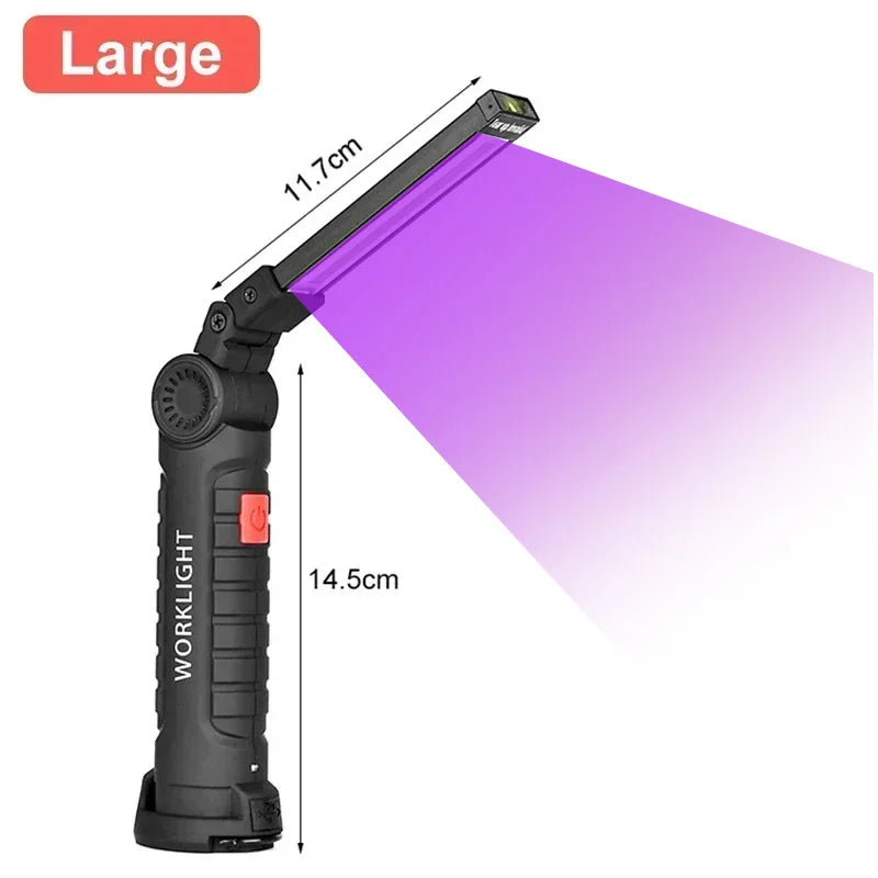 UV Light & Strong Light Flashlight USB Rechargeable Camping Lantern Pets Urine Stains Black Light Led Ultraviolet Torch Lamp