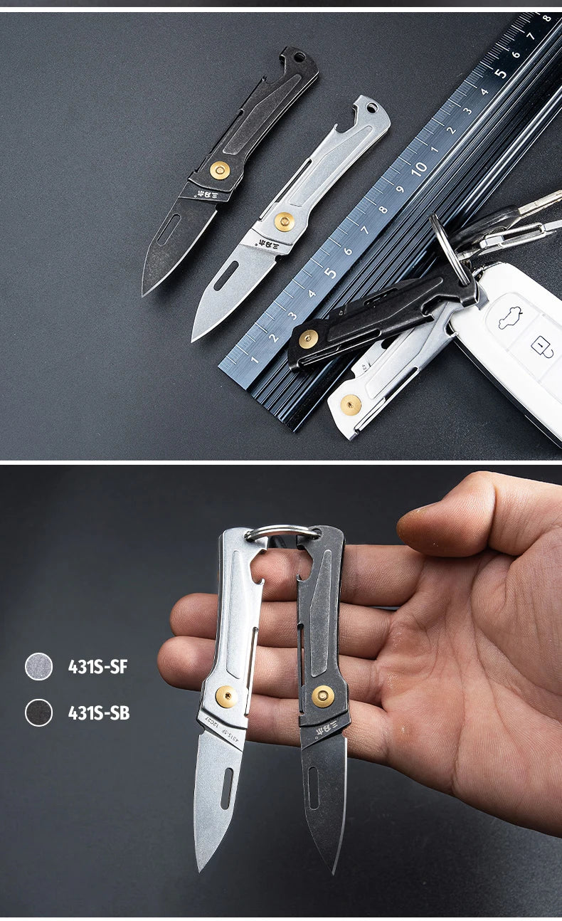 SANRENMU 431S Folding Pocket Knife 12C27 Blade Portable EDC Outdoor Camping Bottle Opener Keychain Hole Knife