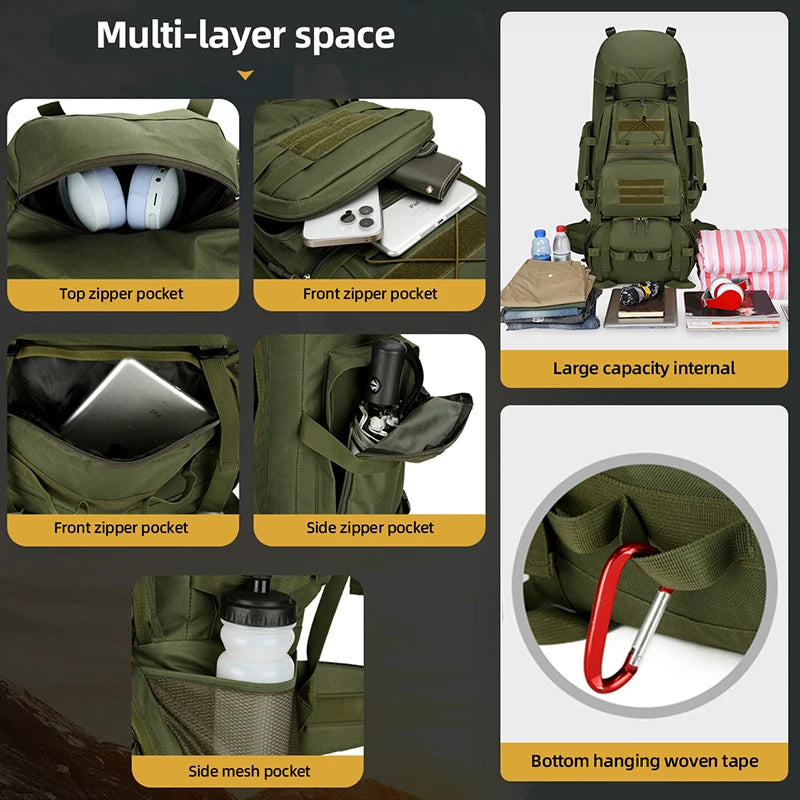 Fishing Backpack 90L Sports Hunting Equipment Storage Rucksack Outdoro Climbing Hiking Mountaineering Luggage Bag Molle Knapsack