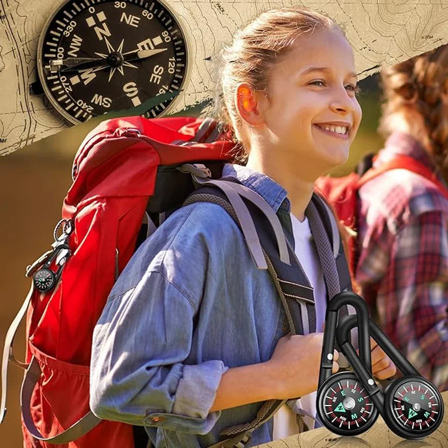 Durable Zinc Alloy Dual-Sided Compass&Thermometer Keychain|Portable Quick-Hang Outdoor Guide for Camping,Hiking,Beach