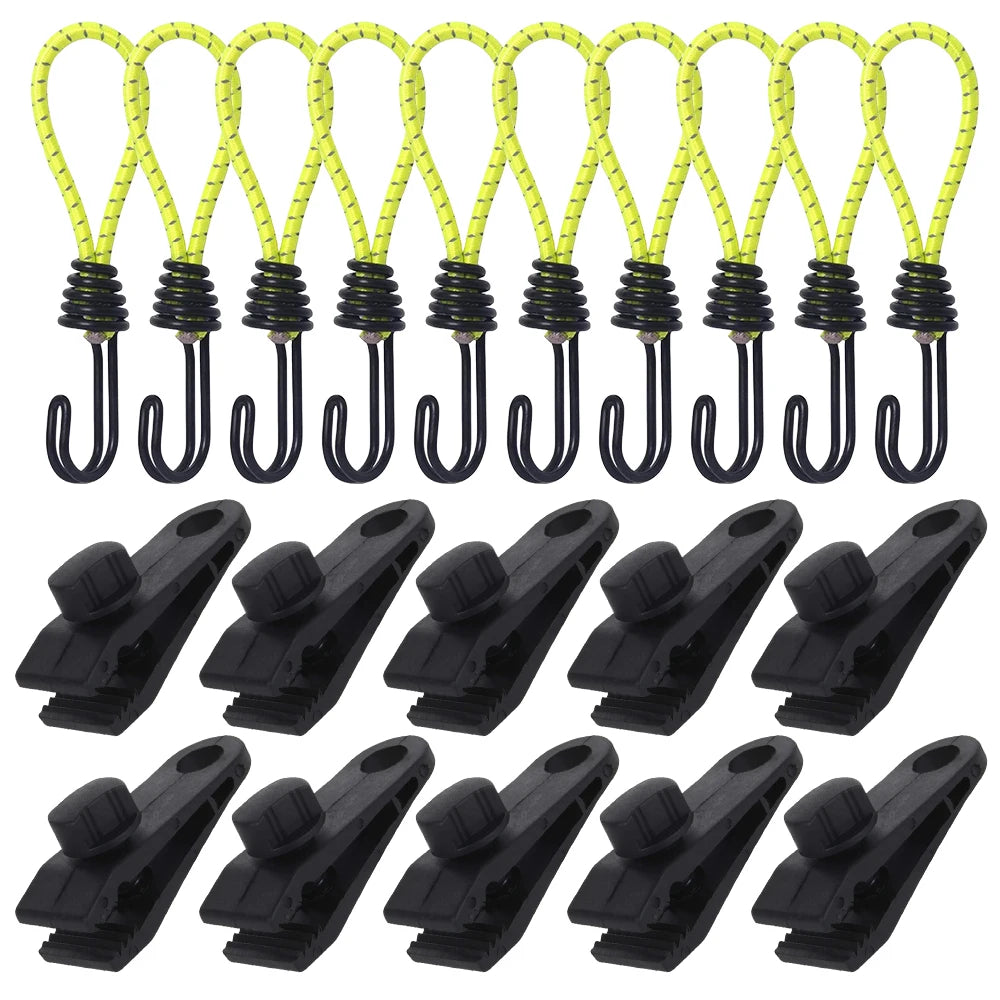 10 Pcs Heavy Duty Tarp Clips And Elastic Rope Cord HookTent Clip Clamps for Tarps Awnings Camping Car and Swimming Pool Covers