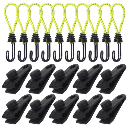 10 Pcs Heavy Duty Tarp Clips And Elastic Rope Cord HookTent Clip Clamps for Tarps Awnings Camping Car and Swimming Pool Covers