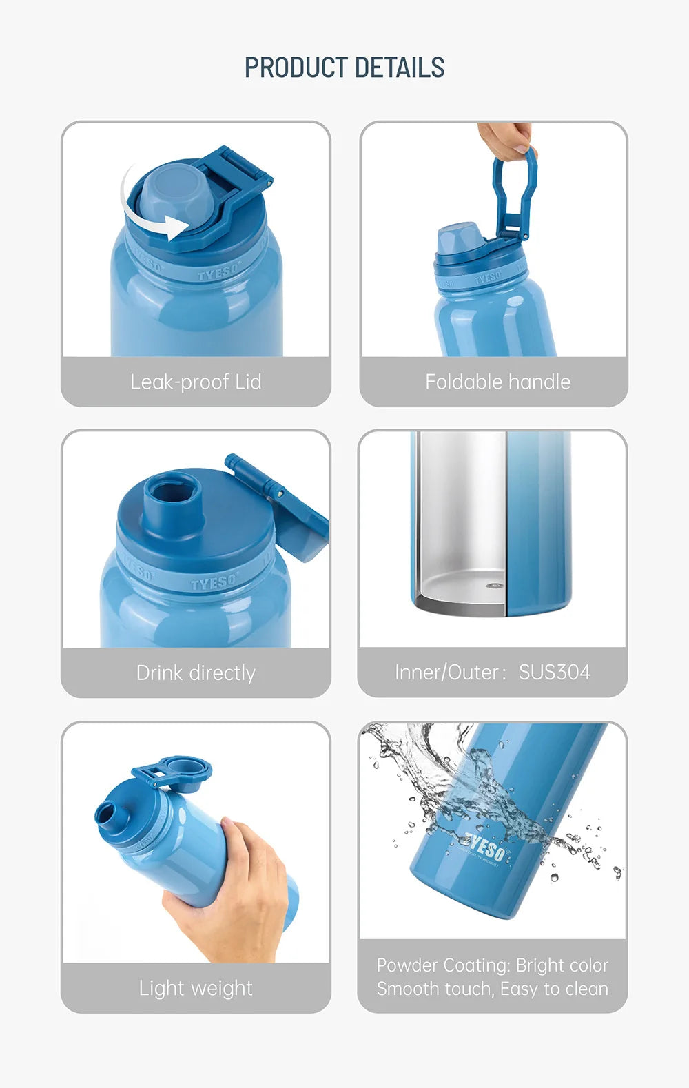 TYESO Thermos Bottle Car Insulated Flask Water Tumbler for Outdoor Sports Travel Vacuum Flasks Stainless Steel Thermal Cup
