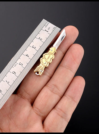 5cm Acrylic Mini Folding Knife Pendant Brass Wood Keychains Sharp Small Blade Portable Hanging Outdoor Camping Unboxing Knife