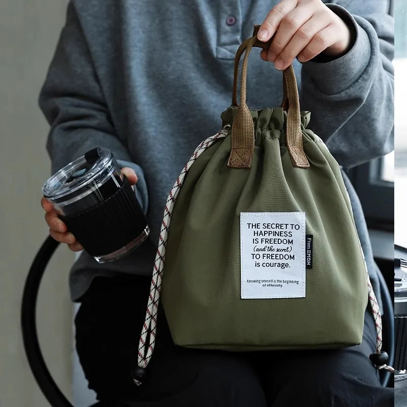 Large Capacity Waterproof Lunch Bag with Drawstring Closure Thick Insulation Cooler Bento Bag for Picnic Work Student Handle Bag