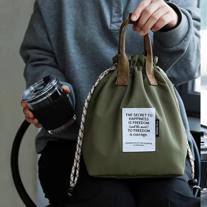Large Capacity Waterproof Lunch Bag with Drawstring Closure Thick Insulation Cooler Bento Bag for Picnic Work Student Handle Bag