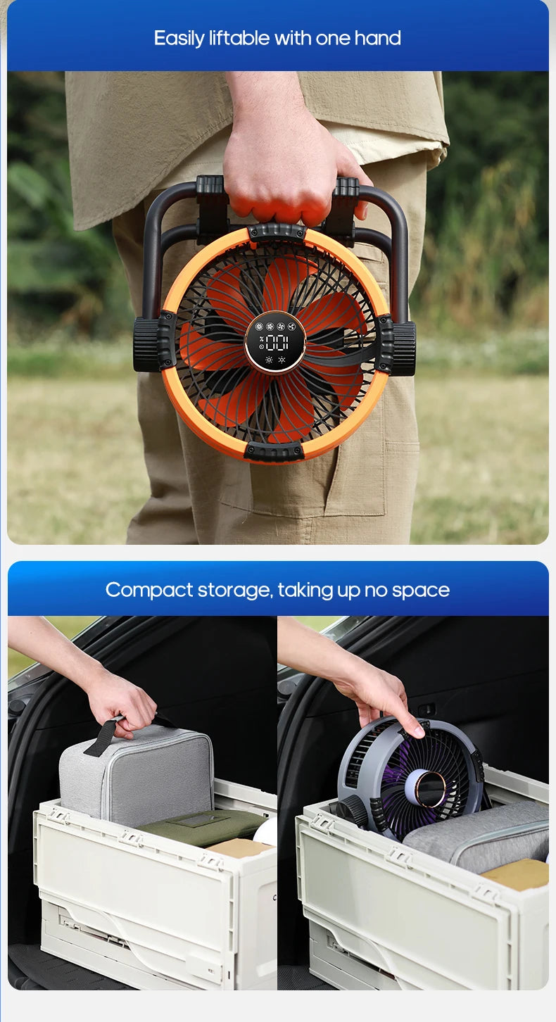 20000mAh Outdoor Camping Fan 6 in 1 Portable Rechargeable Wireless Tent Ceiling Fan with LED Light Camping Air Circulator