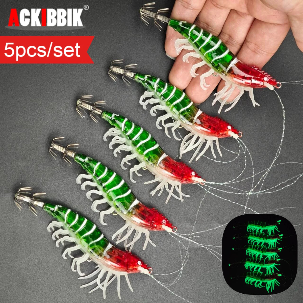 Ackibbik Glow Shrimp Lures (5 Pack)
