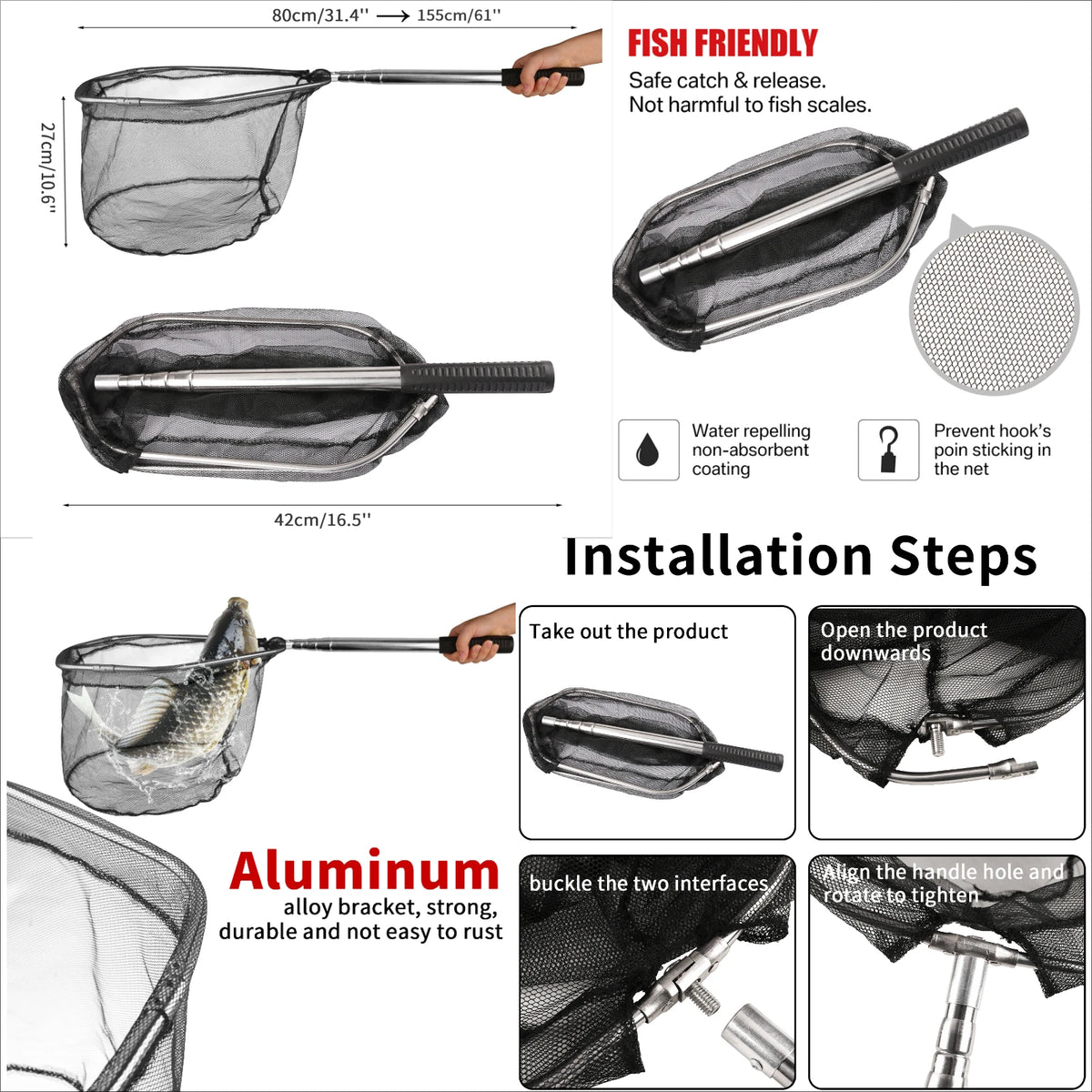 Aluminum Telescoping Landing Net (55-190cm)