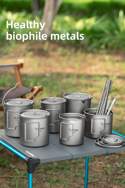 Tiartisan Titanium 750ml Foldable Coffee Mug Tea Cup With Lid Outdoor Camping Hiking Ultralight Portable Hanging Boiling Pot