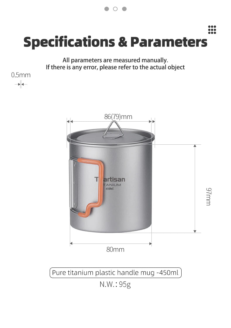 Tiartisan Outdoor Camping Pure Titanium Mug with Collapsible Handle Ultralight Portable Tea Cup Coffee Mug Drinkware