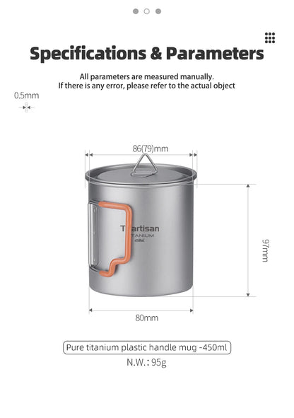 Tiartisan Outdoor Camping Pure Titanium Mug with Collapsible Handle Ultralight Portable Tea Cup Coffee Mug Drinkware