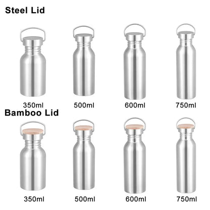 Portable Stainless Steel Bicycle Water Bottle Sports Fitness Single Walled Vacuum Insulated Metal Flask